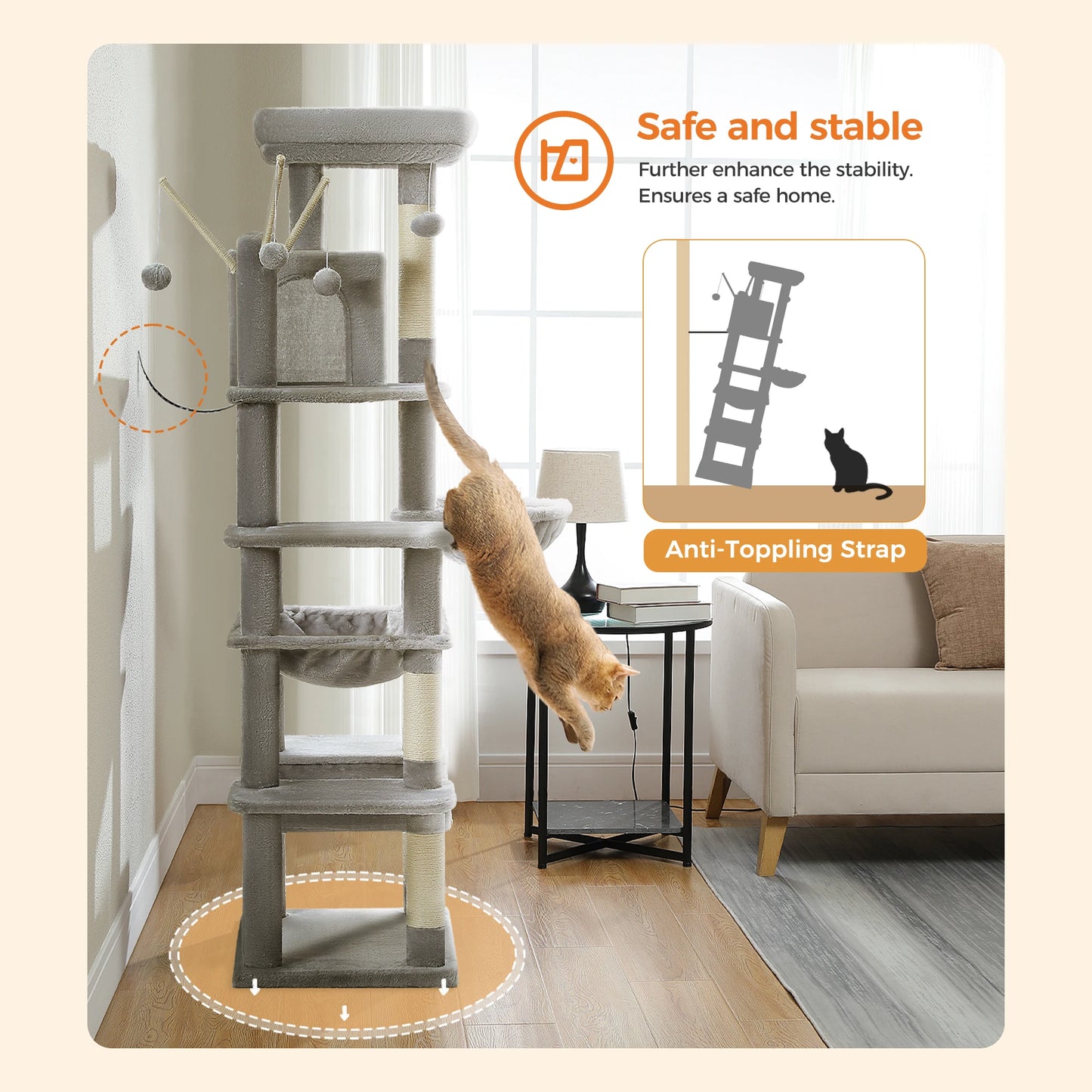 Large Cat Tree Tall Cat Tower for Indoor Cats Multi-Level Plush Cat Condo with Scratching Posts Scratching Boards Perches Caves