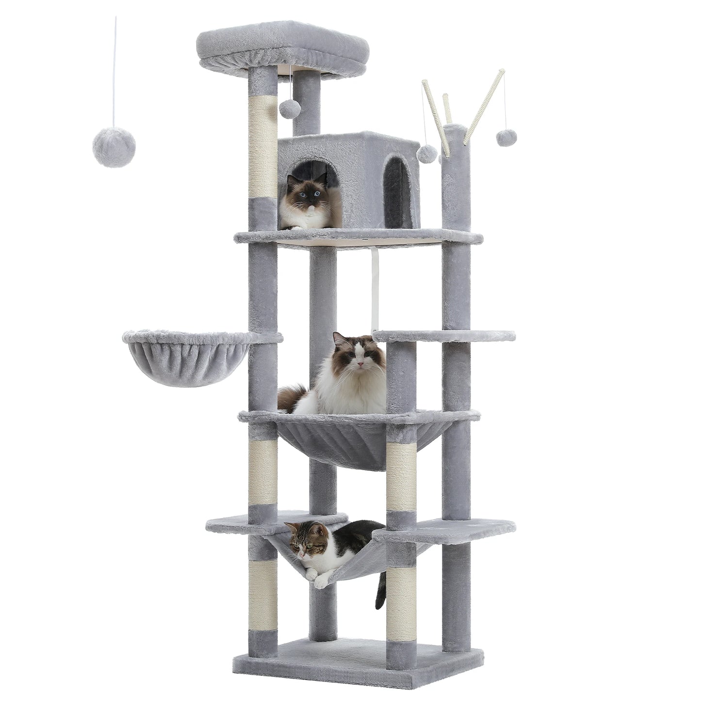 Large Cat Tree Tall Cat Tower for Indoor Cats Multi-Level Plush Cat Condo with Scratching Posts Scratching Boards Perches Caves