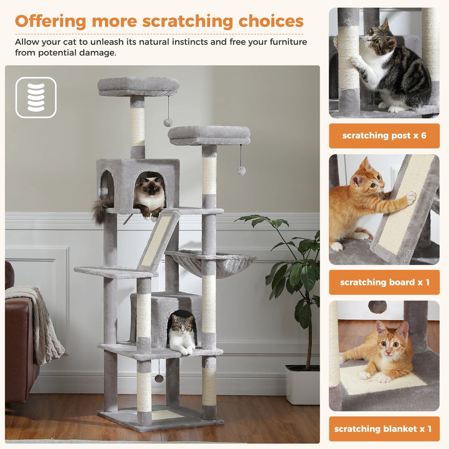 Large Cat Tree Tall Cat Tower for Indoor Cats Multi-Level Plush Cat Condo with Scratching Posts Scratching Boards Perches Caves