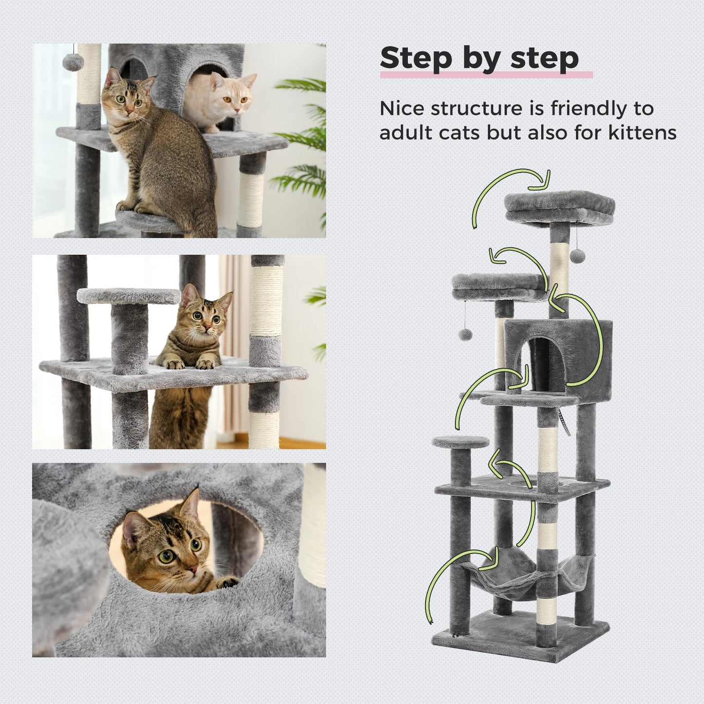 Large Cat Tree Tall Cat Tower for Indoor Cats Multi-Level Plush Cat Condo with Scratching Posts Scratching Boards Perches Caves