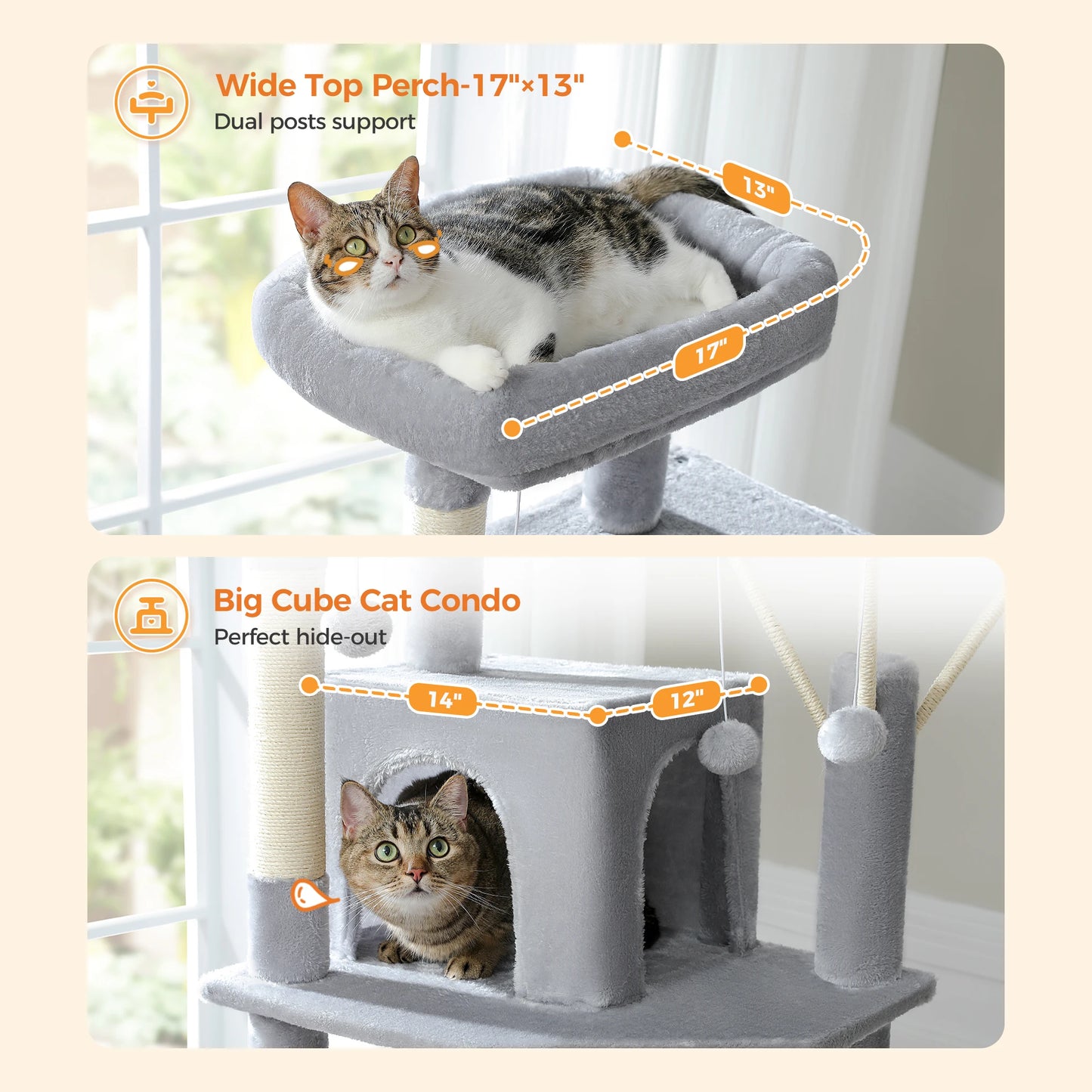 Large Cat Tree Tall Cat Tower for Indoor Cats Multi-Level Plush Cat Condo with Scratching Posts Scratching Boards Perches Caves