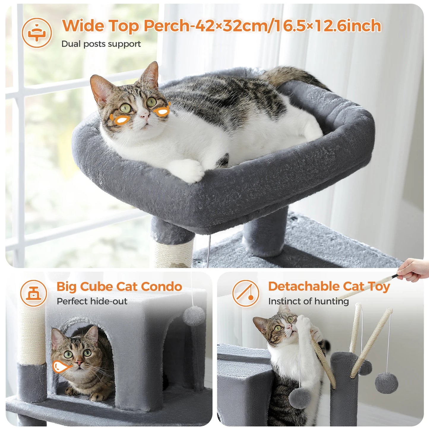 Large Cat Tree Tall Cat Tower for Indoor Cats Multi-Level Plush Cat Condo with Scratching Posts Scratching Boards Perches Caves