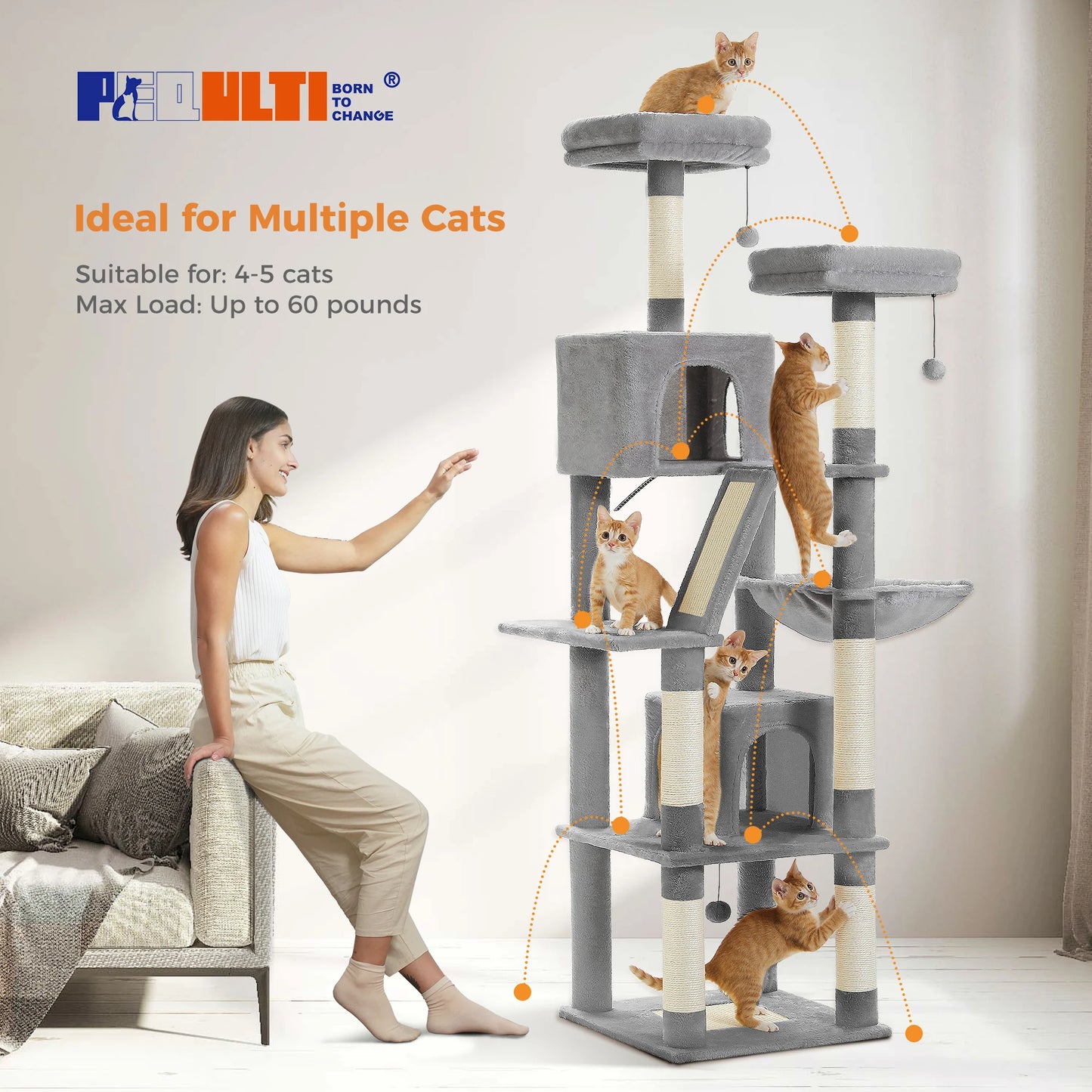 Large Cat Tree Tall Cat Tower for Indoor Cats Multi-Level Plush Cat Condo with Scratching Posts Scratching Boards Perches Caves