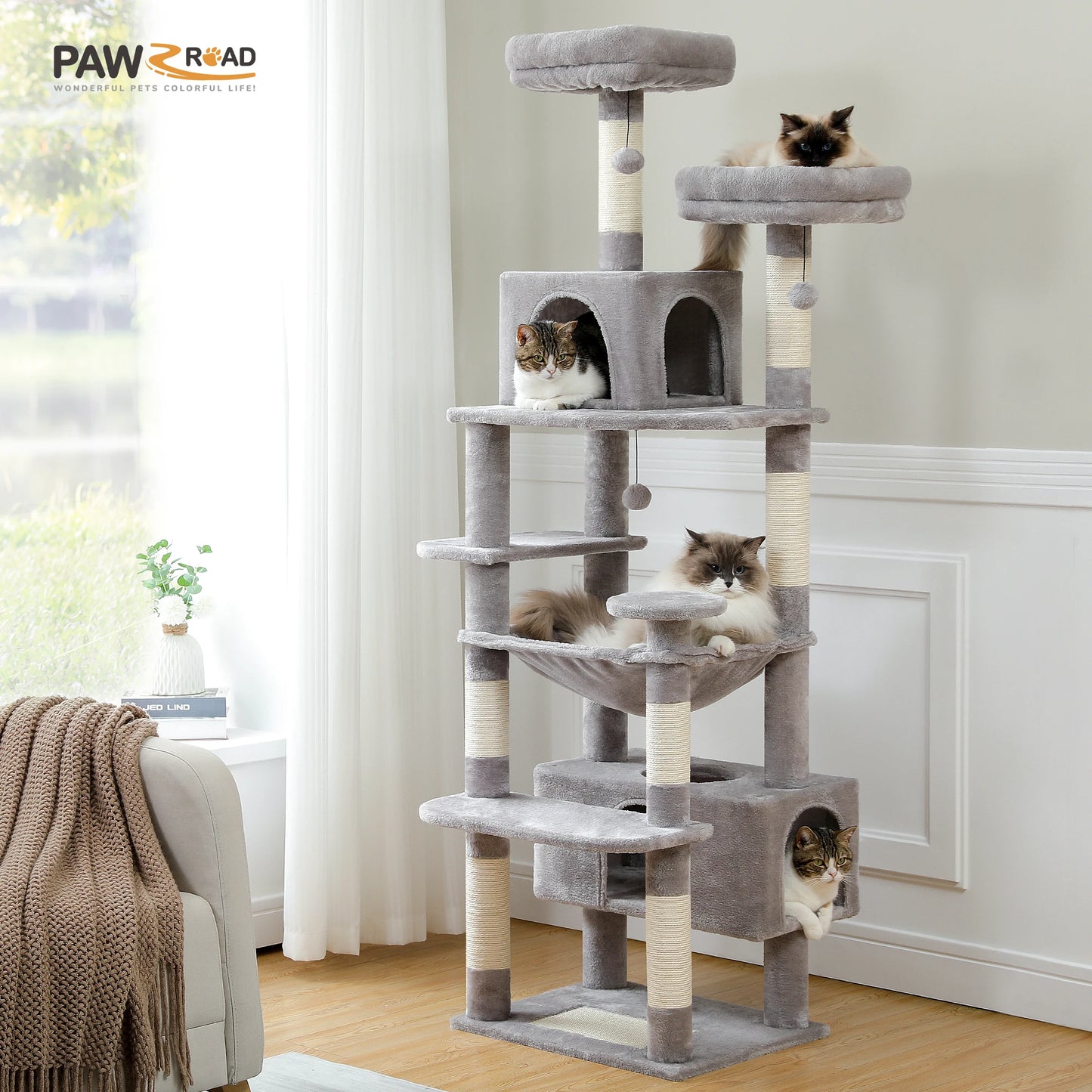 Large Cat Tree Tall Cat Tower for Indoor Cats Multi-Level Plush Cat Condo with Scratching Posts Scratching Boards Perches Caves