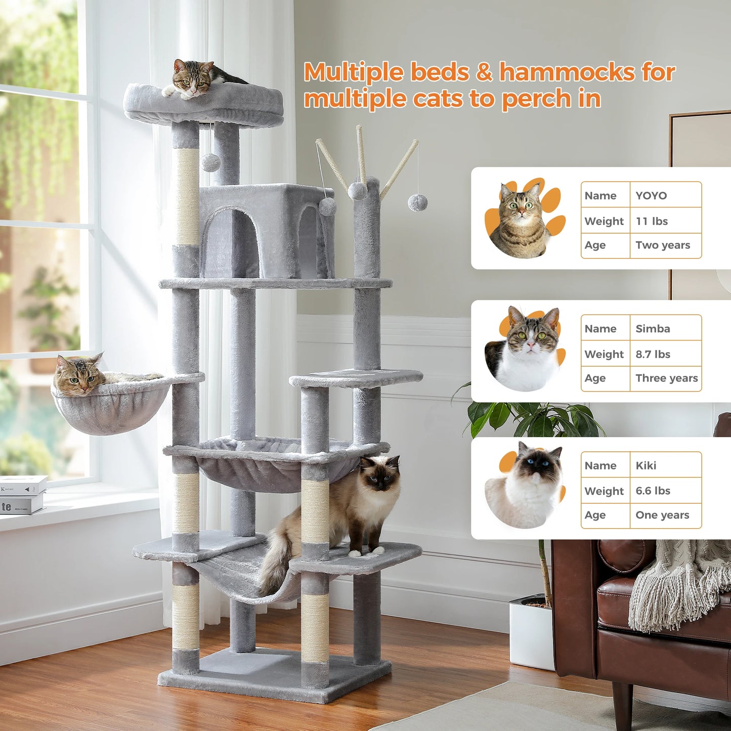 Large Cat Tree Tall Cat Tower for Indoor Cats Multi-Level Plush Cat Condo with Scratching Posts Scratching Boards Perches Caves