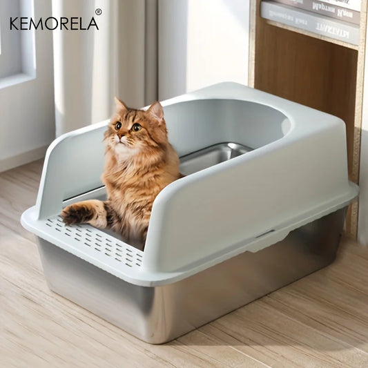 XL 60/50CM Stainless Steel Litter Box With Lid High Side Large Litter Box Suitable For Large and Small Cats Does Not Absorb Odor