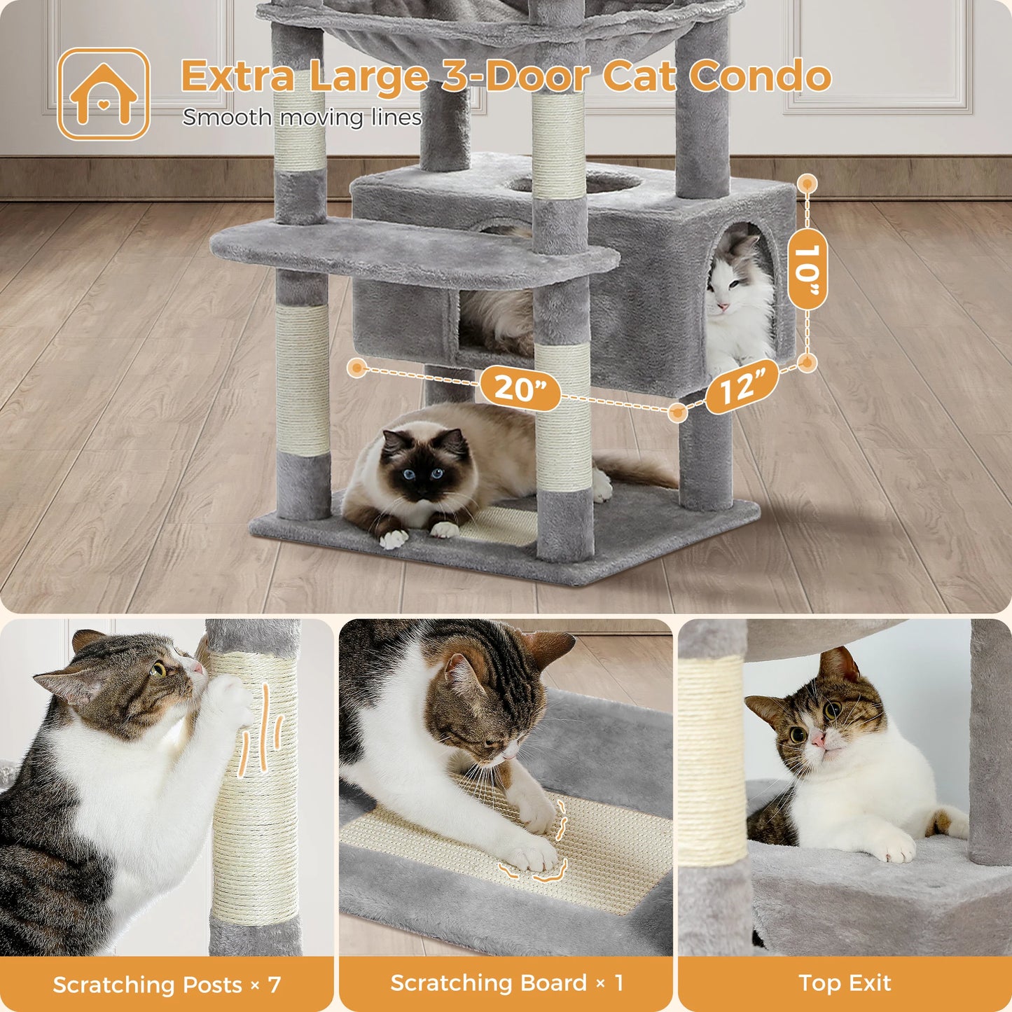 Large Cat Tree Tall Cat Tower for Indoor Cats Multi-Level Plush Cat Condo with Scratching Posts Scratching Boards Perches Caves