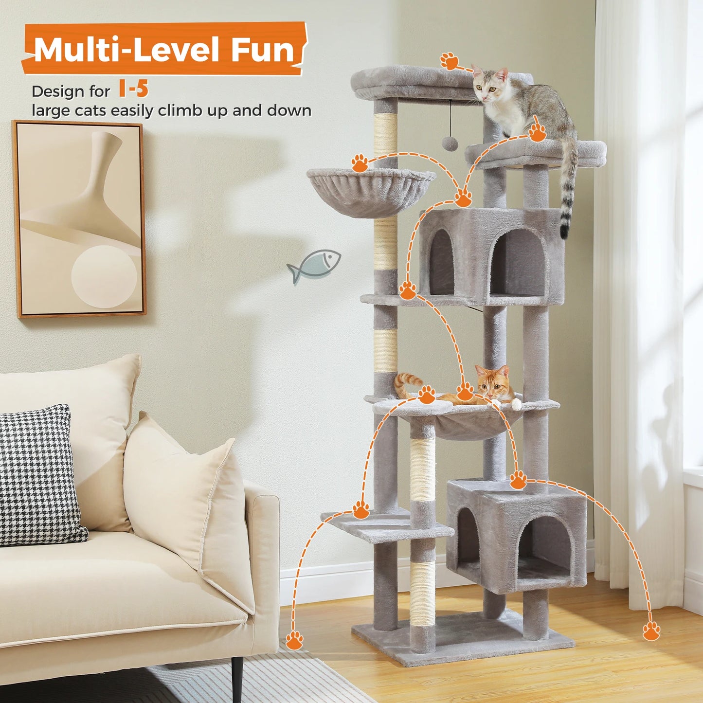 Large Cat Tree Tall Cat Tower for Indoor Cats Multi-Level Plush Cat Condo with Scratching Posts Scratching Boards Perches Caves