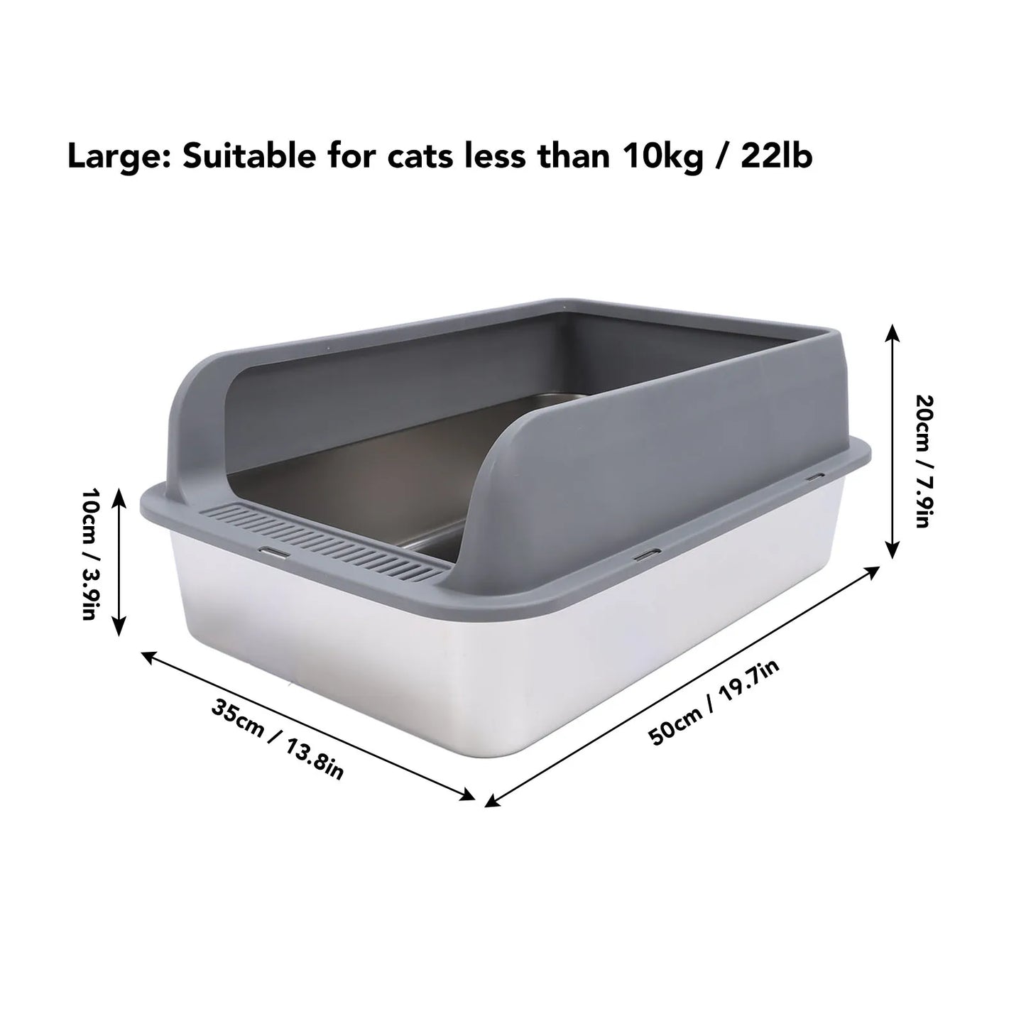 Stainless Steel Litter Box Spacious Odorless Top Entry Design High Sides Stainless Steel Cat Litter Box with Lid for Large Cats