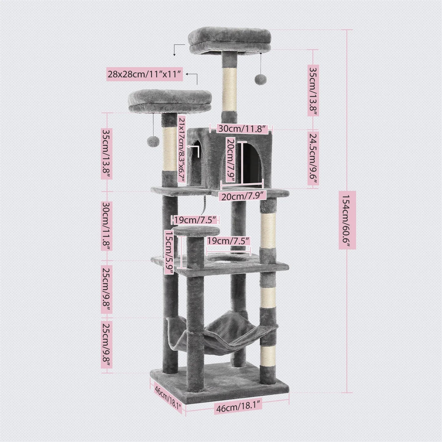 Large Cat Tree Tall Cat Tower for Indoor Cats Multi-Level Plush Cat Condo with Scratching Posts Scratching Boards Perches Caves