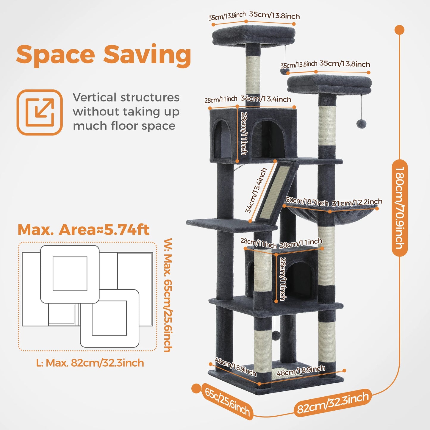 Large Cat Tree Tall Cat Tower for Indoor Cats Multi-Level Plush Cat Condo with Scratching Posts Scratching Boards Perches Caves