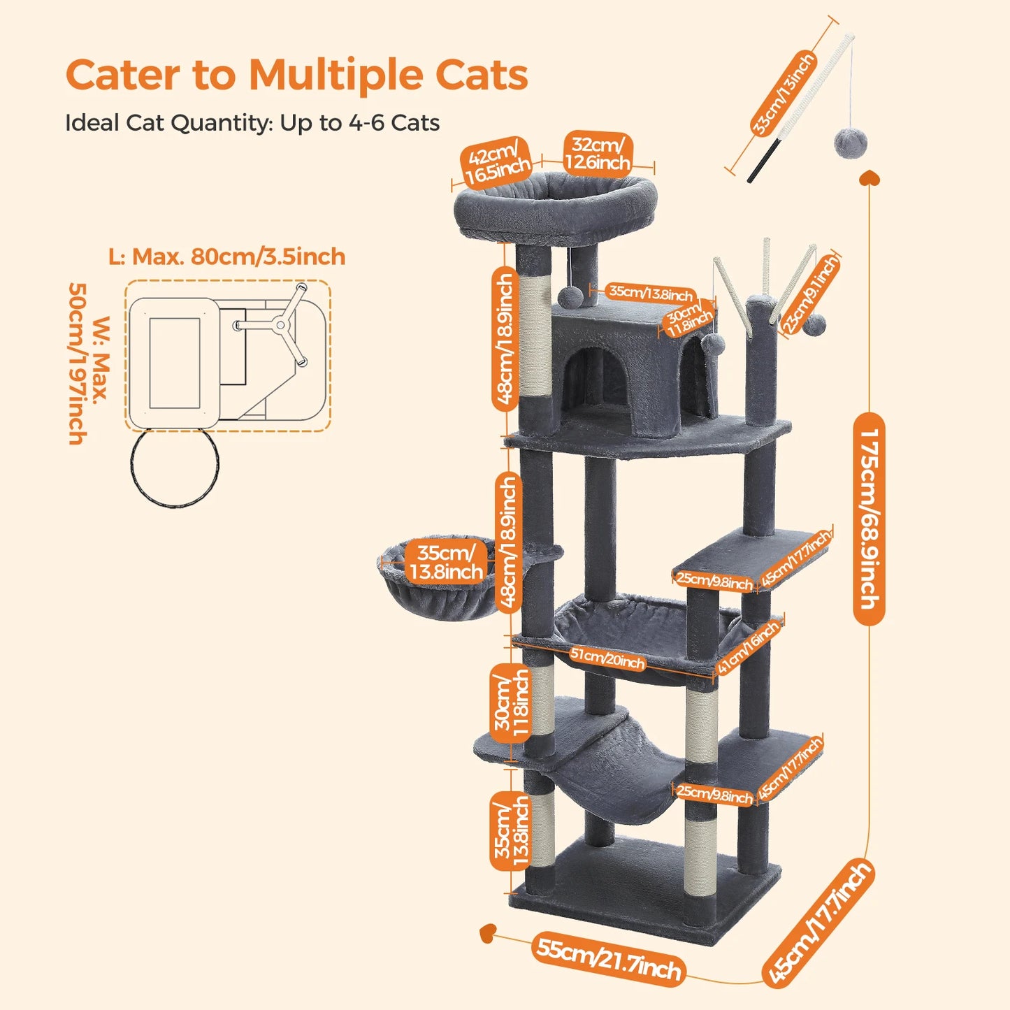 Large Cat Tree Tall Cat Tower for Indoor Cats Multi-Level Plush Cat Condo with Scratching Posts Scratching Boards Perches Caves