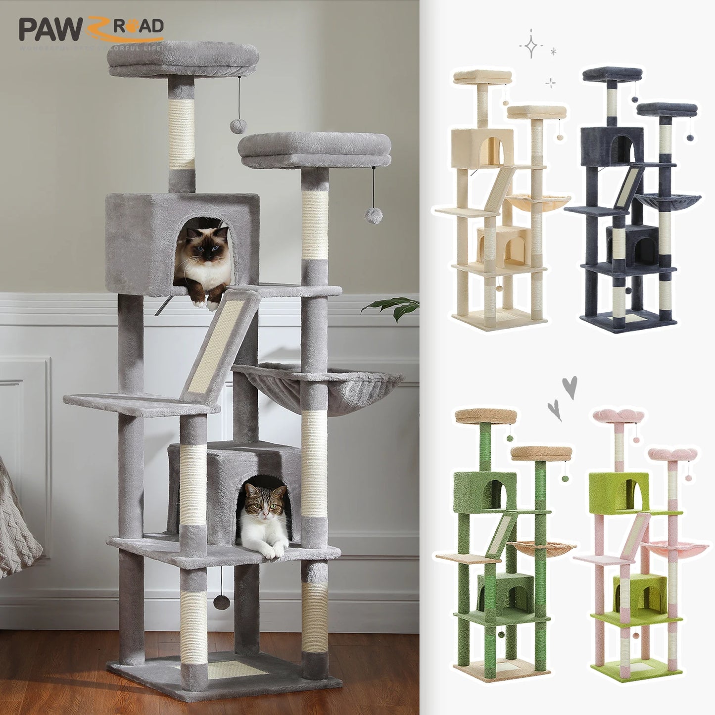 Large Cat Tree Tall Cat Tower for Indoor Cats Multi-Level Plush Cat Condo with Scratching Posts Scratching Boards Perches Caves