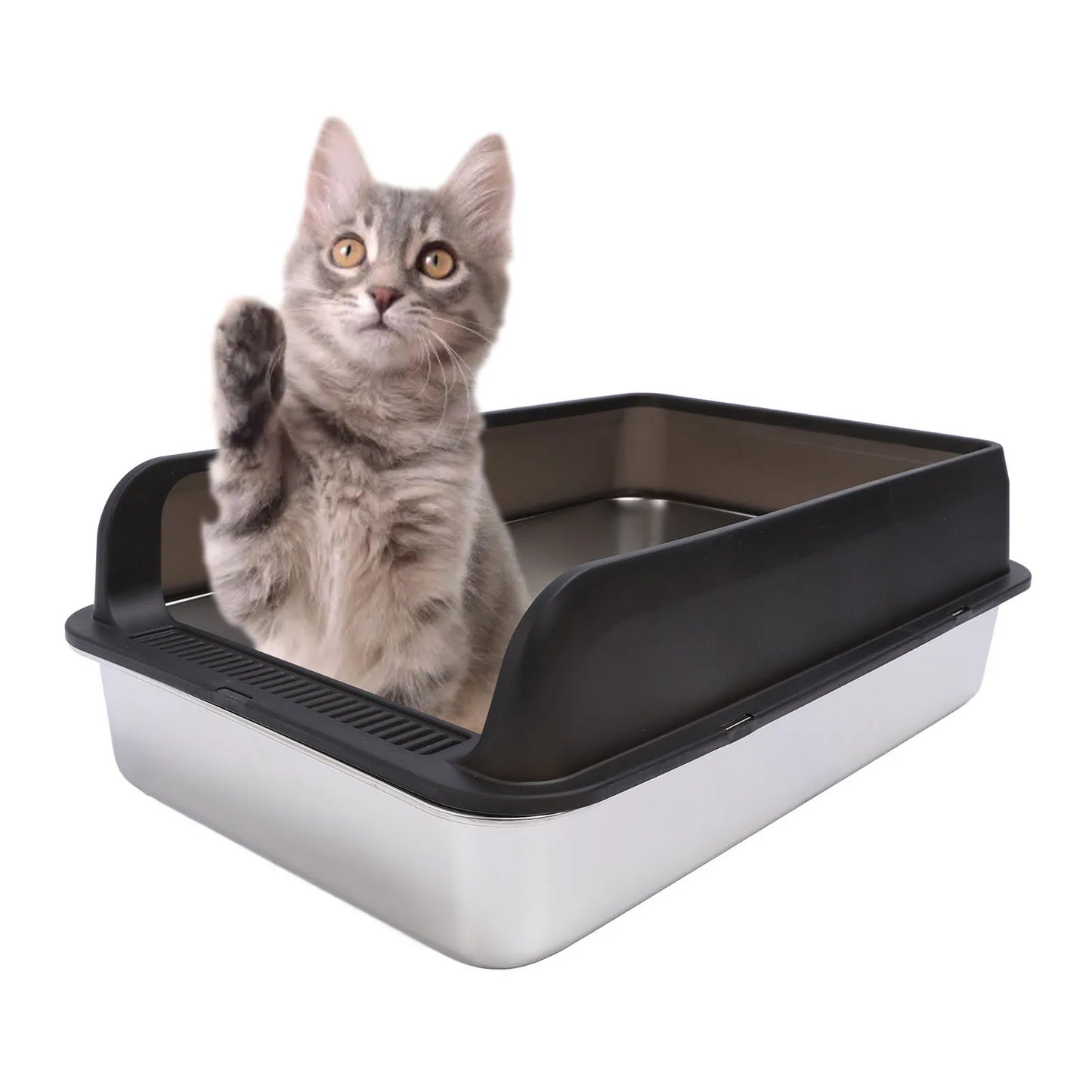 Stainless Steel Litter Box Spacious Odorless Top Entry Design High Sides Stainless Steel Cat Litter Box with Lid for Large Cats