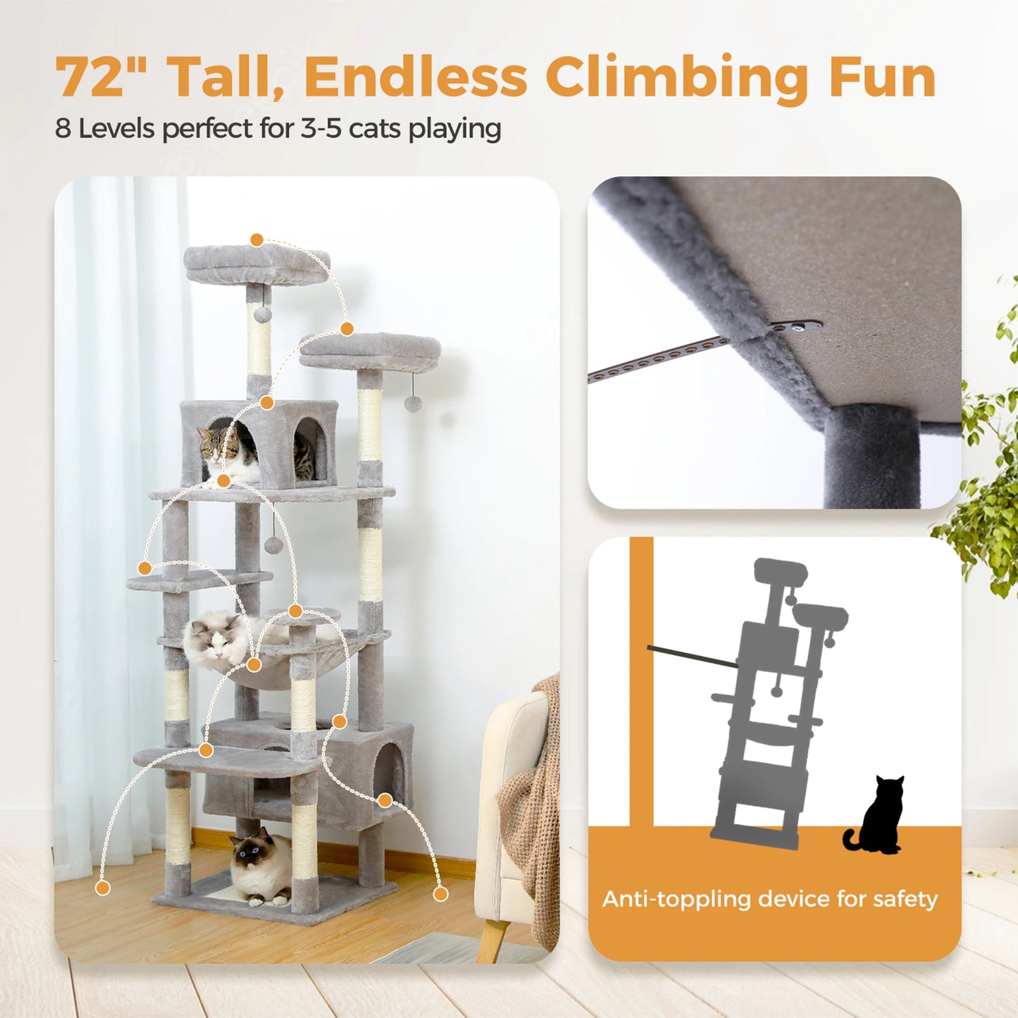 Large Cat Tree Tall Cat Tower for Indoor Cats Multi-Level Plush Cat Condo with Scratching Posts Scratching Boards Perches Caves