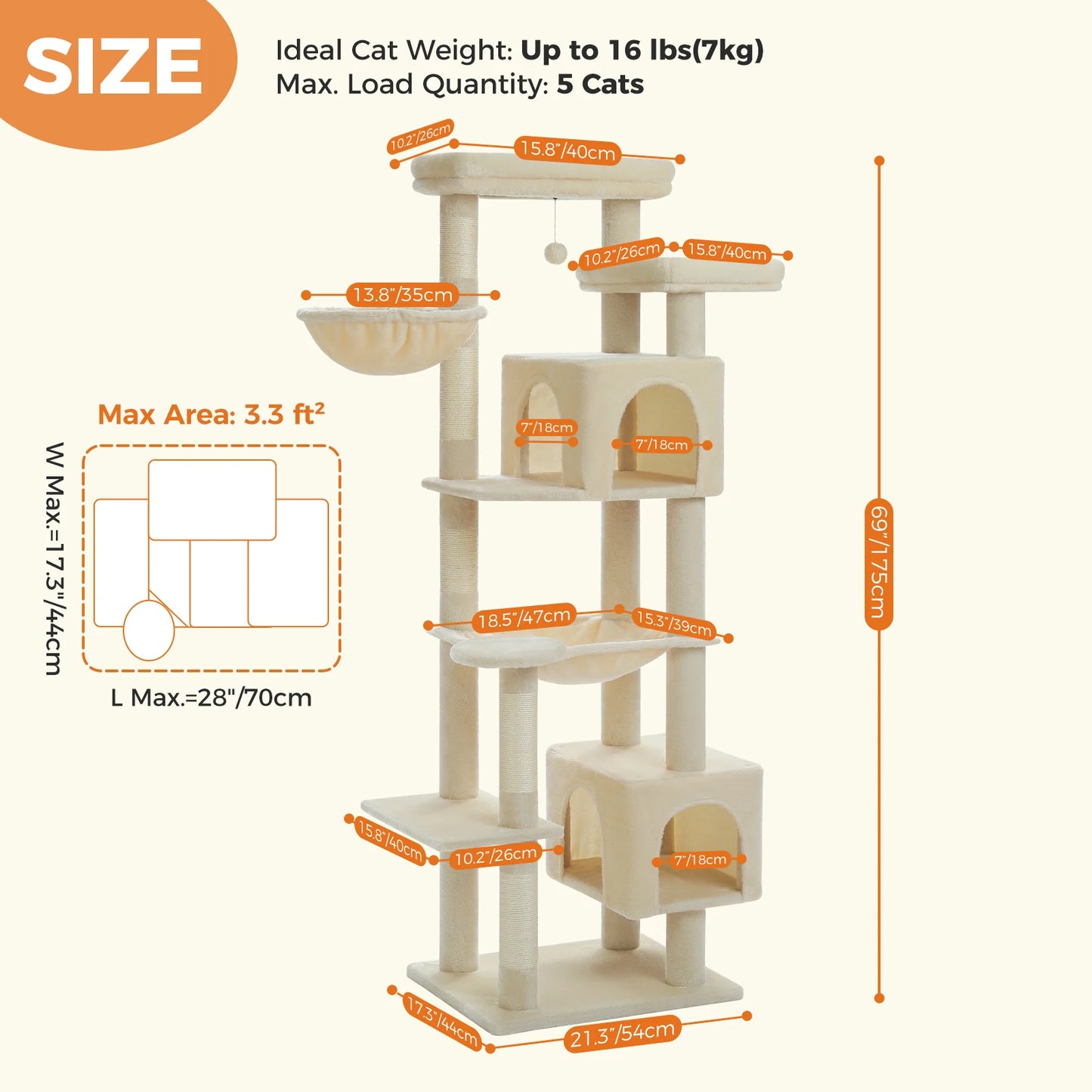 Large Cat Tree Tall Cat Tower for Indoor Cats Multi-Level Plush Cat Condo with Scratching Posts Scratching Boards Perches Caves