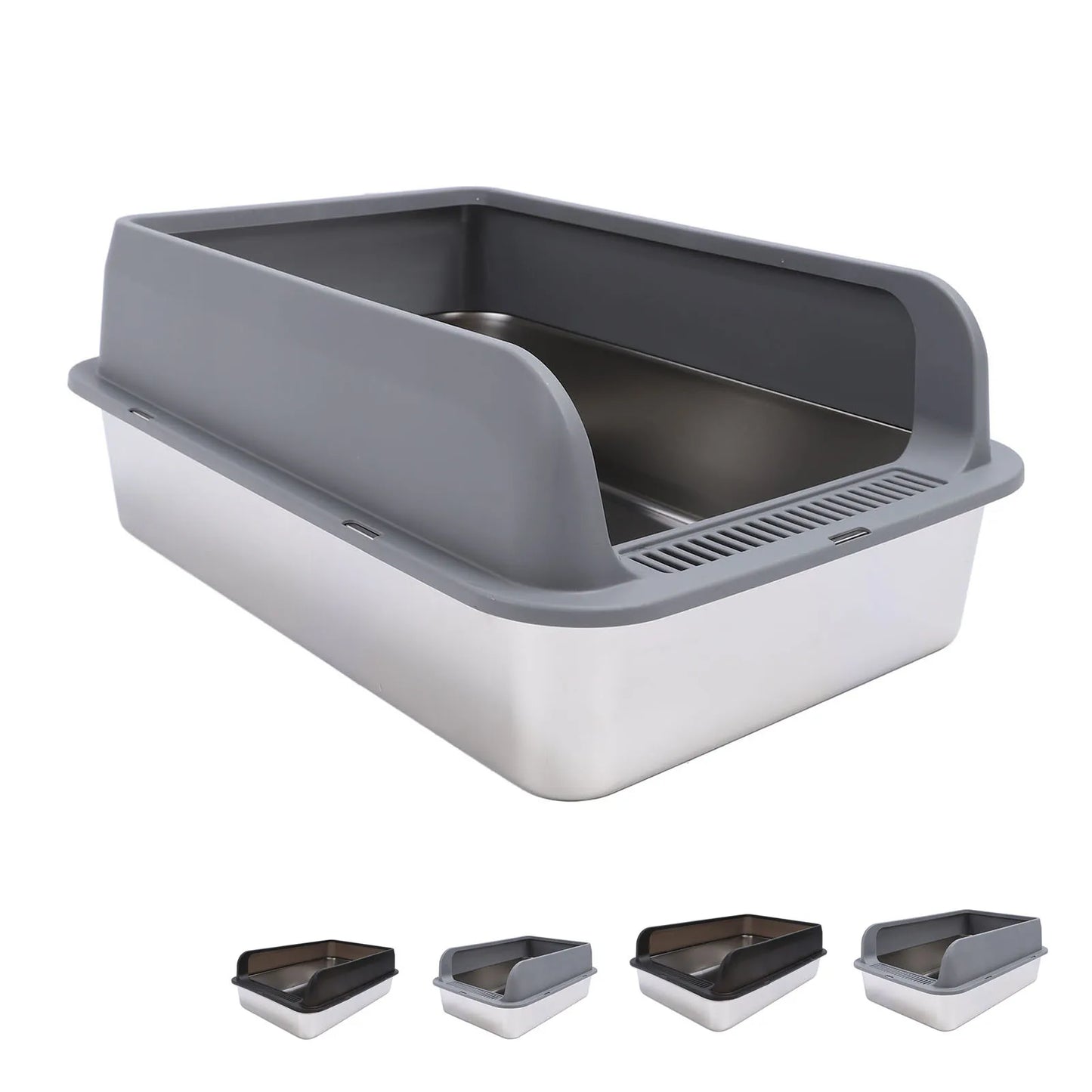 Stainless Steel Litter Box Spacious Odorless Top Entry Design High Sides Stainless Steel Cat Litter Box with Lid for Large Cats