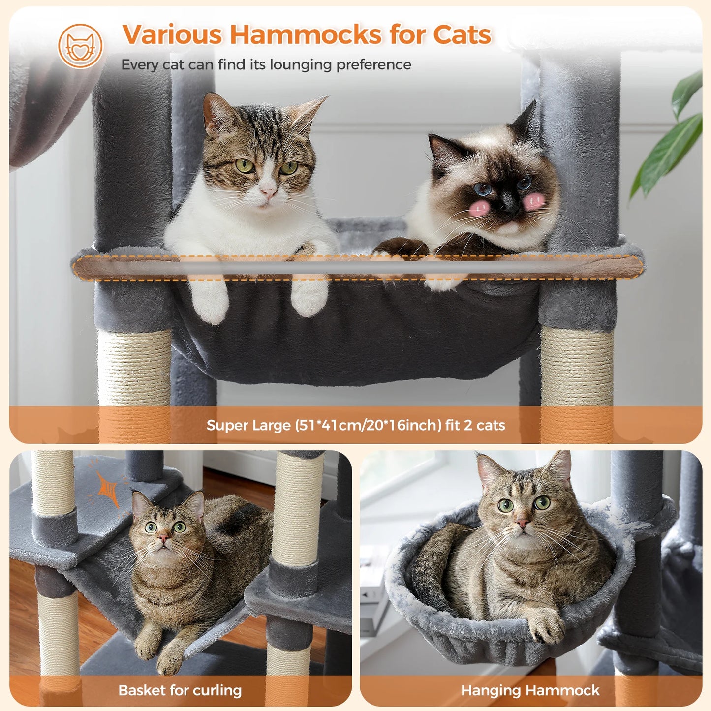 Large Cat Tree Tall Cat Tower for Indoor Cats Multi-Level Plush Cat Condo with Scratching Posts Scratching Boards Perches Caves