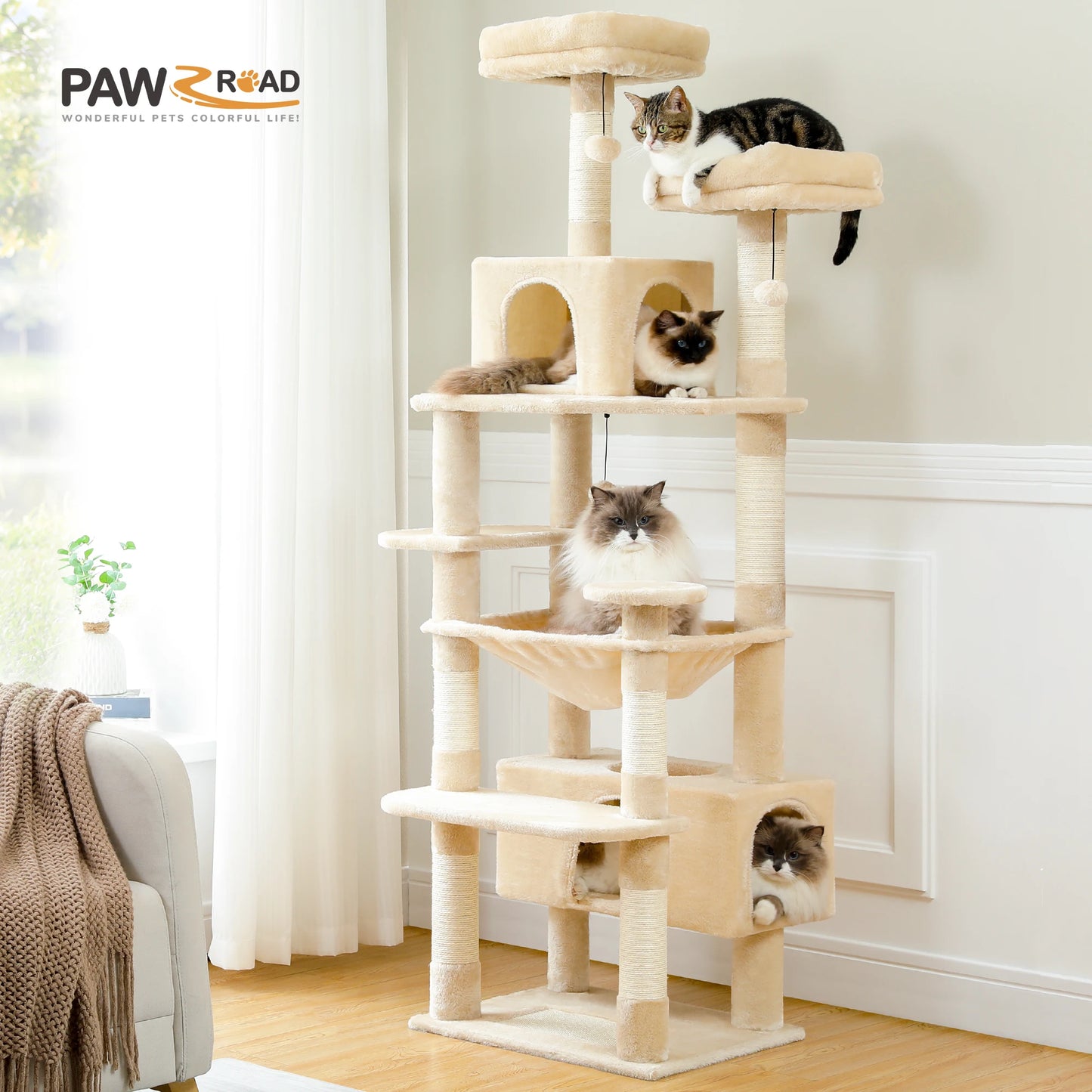 Large Cat Tree Tall Cat Tower for Indoor Cats Multi-Level Plush Cat Condo with Scratching Posts Scratching Boards Perches Caves