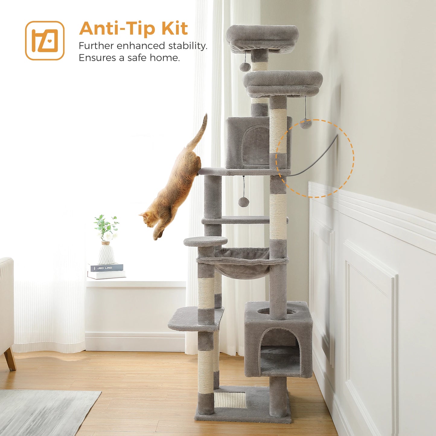 Large Cat Tree Tall Cat Tower for Indoor Cats Multi-Level Plush Cat Condo with Scratching Posts Scratching Boards Perches Caves